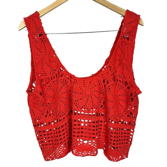 Free People Jen’s Pirate Booty Crochet Nelli Top Red Coral Large NWOT - Picture 5 of 7